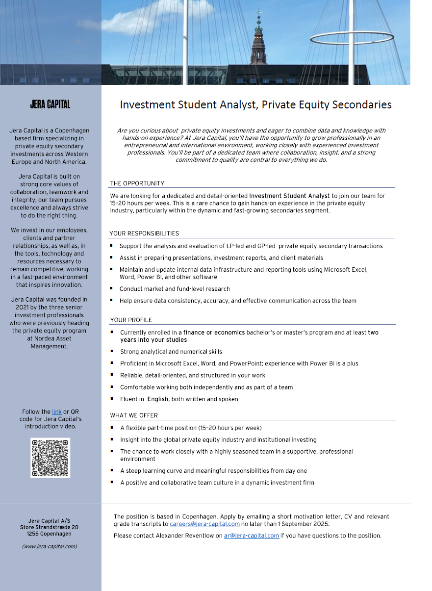 Jera Capital Student analyst Job Ad - August 2025 image